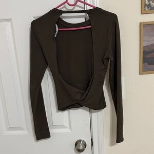 Zara Chocolate Brown Long-Sleeve Twist-Back Top